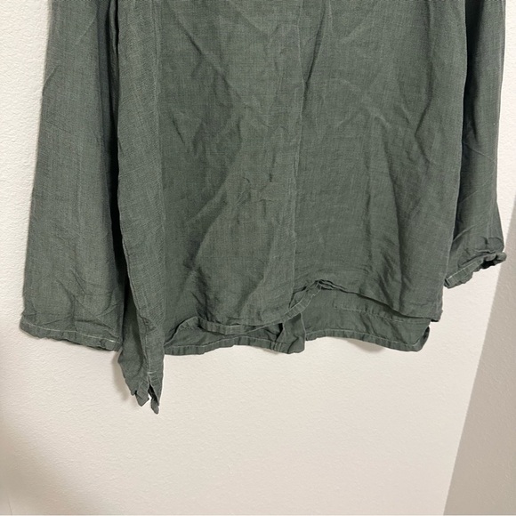 Bryn Walker Green 100% Linen Jacket Pearly Buttons Bottom Pockets Size Large - Picture 7 of 12